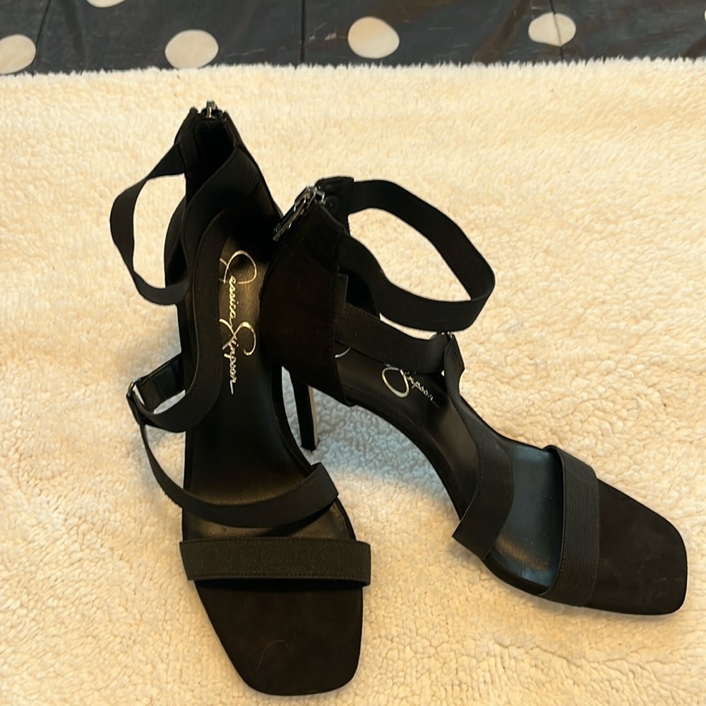 Jessica Simpson black heeled sandals, size 10